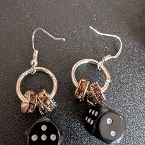 Black and Silver Dice Earrings